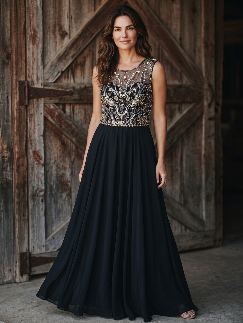 Sherri Hill Black Evening Gown with Gold Beaded Bodice